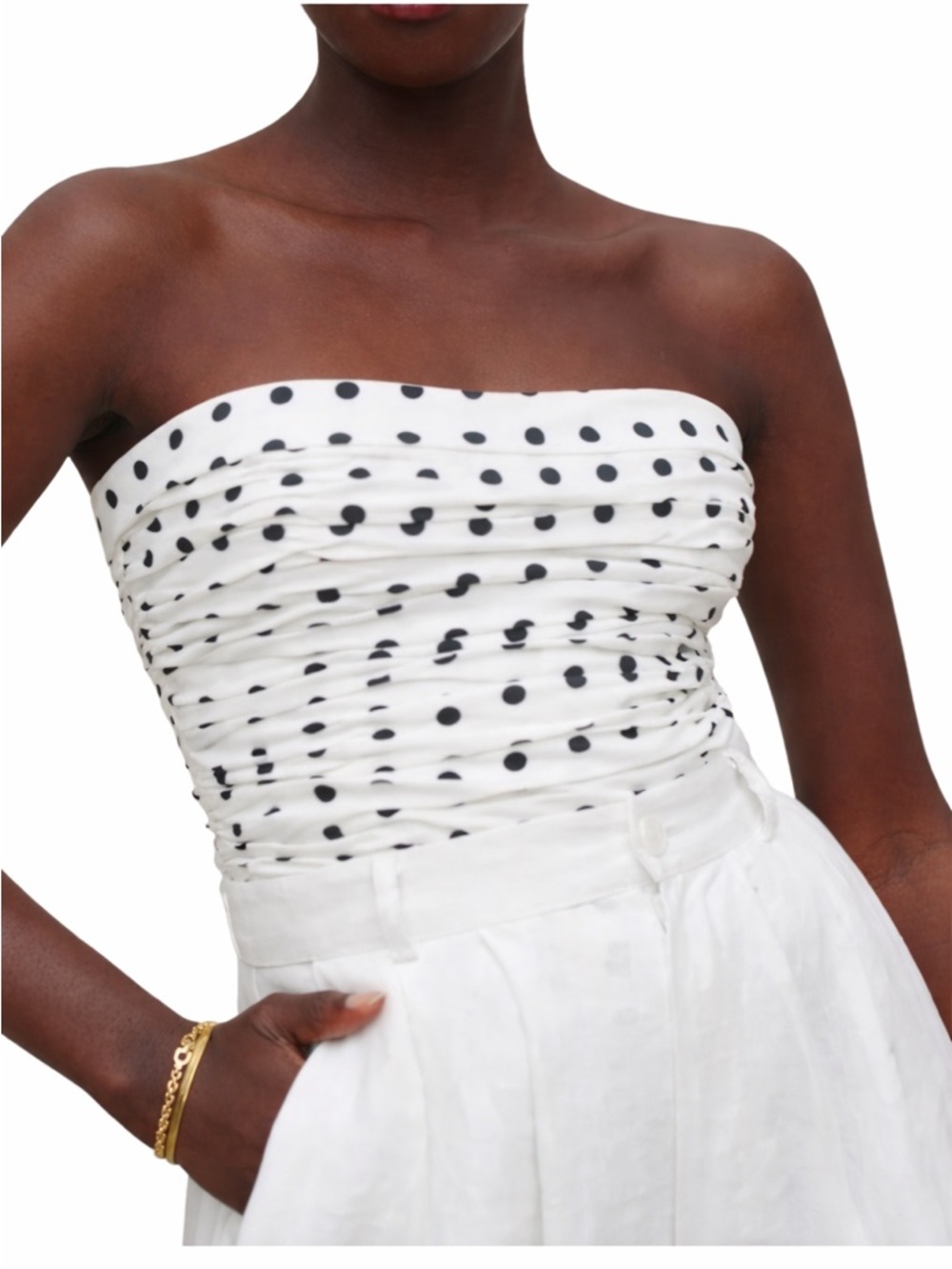 Reformation Polkadot Orion Ruched Strapless White Black Corset Top Size 6
